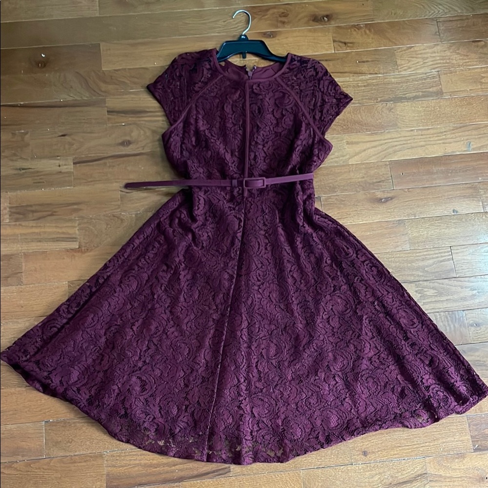 Women's Lace Fit-and-Flare Dress in Burgundy